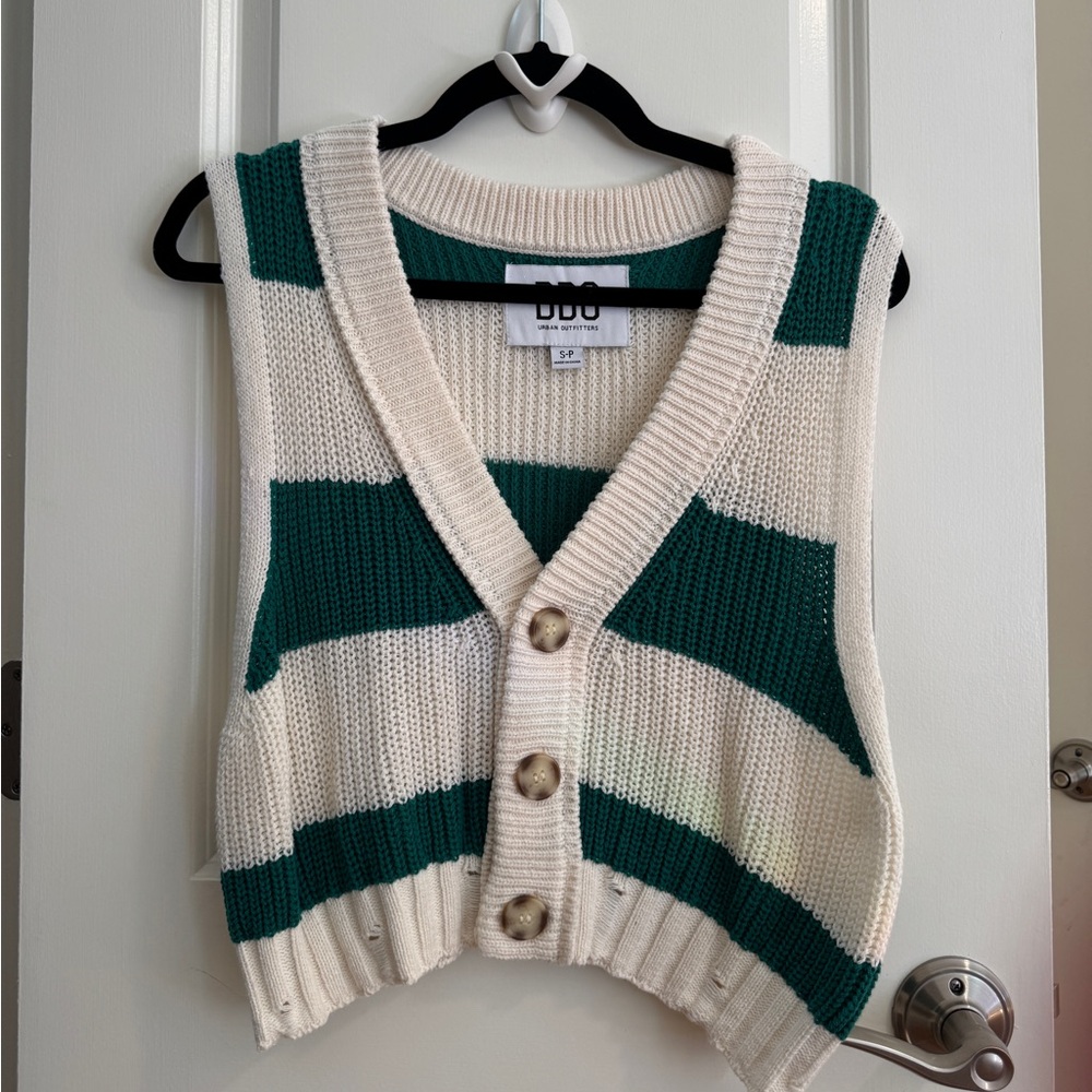 BDG Green and Cream Striped Women's Sweater Vest